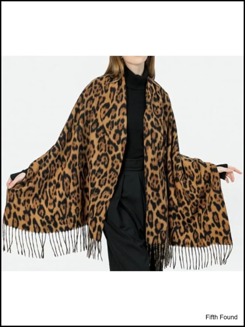 Leopard Print Fringe Blanket Scarf Soft Warm Wrap Shawl Women